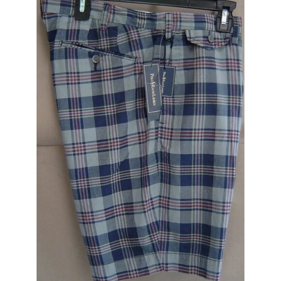 NEW Vintage $90 Polo Ralph Lauren Shorts! 40  Gray Blue Plaid Lightweight Madras - Picture 1 of 3